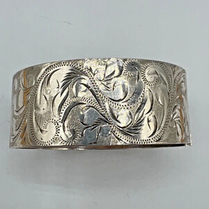 English Sterling Silver Wide Bangle Cuff Bracelet - Heavy - 7"